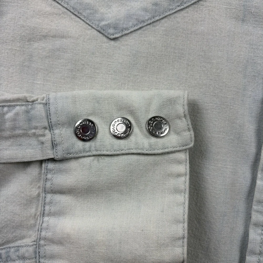 Polo Ralph Lauren Shirt Men Medium Light Wash Chambray Metal Button Snap Western